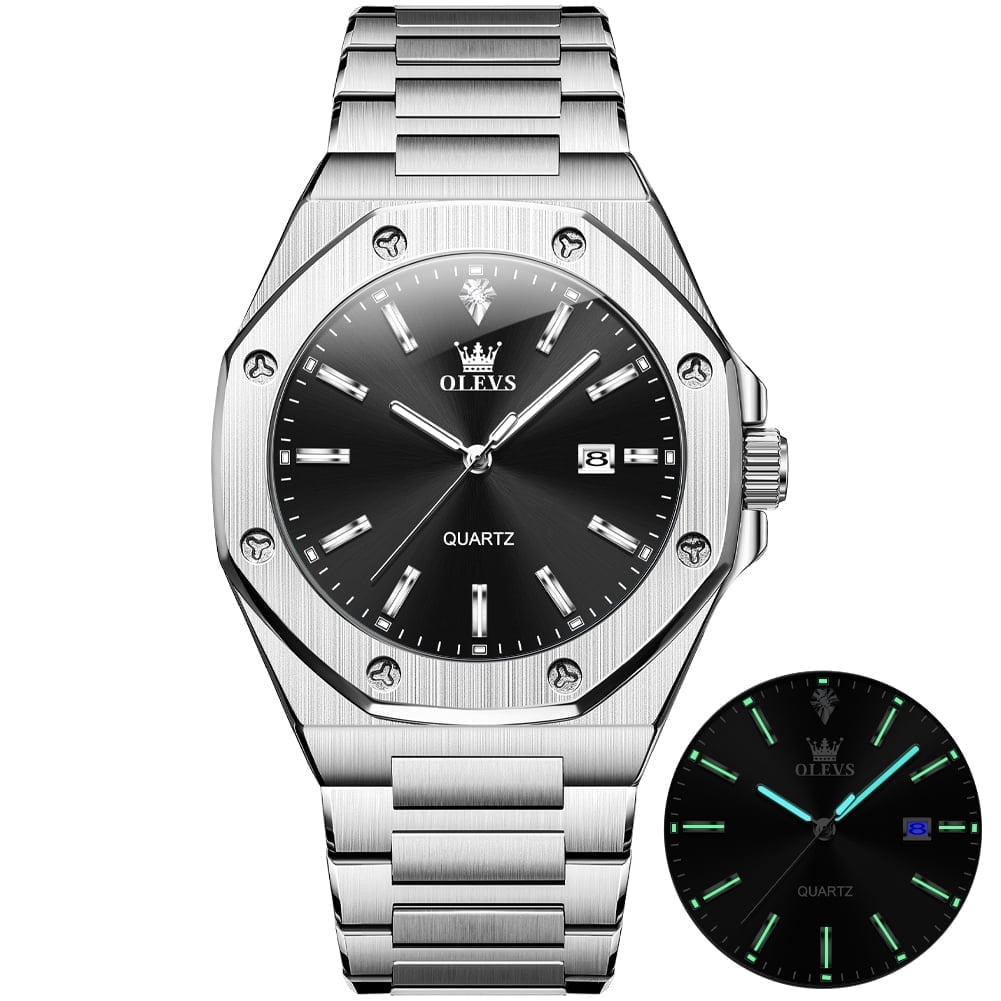 OLEVS Watch for Men Business Dress Diamond Analog Quartz Date Luxury Classic Casual Stainless Steel Waterproof Luminous Mens Wrist Watches Reloj para Hombre