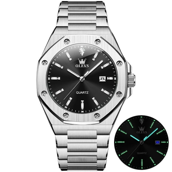OLEVS Watch for Men Business Dress Diamond Analog Quartz Date Luxury Classic Casual Stainless Steel Waterproof Luminous Mens Wrist Watches Reloj para Hombre