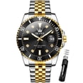 thumbnail image 1 of OLEVS Watch for Men Stainless Steel Business Dress Luxury Diamond Big Face Waterproof Mens Watches with Date Analog Wrist Men Watch Reloj para Hombre Black Dial, 1 of 12