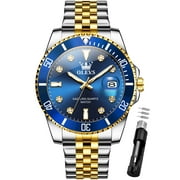 OLEVS Watch for Men Stainless Steel Business Dress Luxury Diamond Big Face Waterproof Mens Watches with Date Analog Wrist Men Watch Reloj para Hombre Red Dial