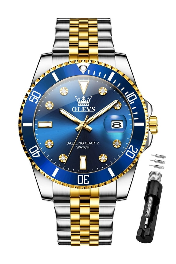 Watch for Men Stainless Steel Business Dress Luxury Diamond Big Face Waterproof Mens Watches with Date Analog Wrist Men Watch Reloj para Hombre Blue Dial