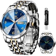 Watch for Men Business Dress Diamond Analog Quartz Date Luxury Classic Stainless Steel Waterproof Luminous Two Tone Wris