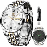 OLEVS Watch for Men Business Dress Diamond Analog Quartz Date Luxury Classic Stainless Steel Waterproof Luminous Two Tone Wrist Watch