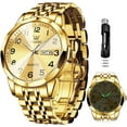 thumbnail image 1 of OLEVS Watch for Men Business Dress Diamond Analog Quartz Date Luxury Classic Stainless Steel Waterproof Luminous Wrist Watch Gold Dial, 1 of 14