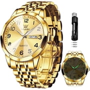 Watch for Men Business Dress Diamond Analog Quartz Date Luxury Classic Stainless Steel Waterproof Luminous Wrist Watch plated golden Dial