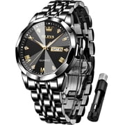 OLEVS Watch for Men Diamond Business Dress Analog Quartz Stainless Steel Waterproof Luminous Date Luxury Casual Wrist Watch Black Dial