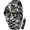 thumbnail image 1 of OLEVS Watch for Men Diamond Business Dress Analog Quartz Stainless Steel Waterproof Luminous Date Luxury Casual Wrist Watch Black Dial, 1 of 14