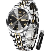 OLEVS Watch for Men Diamond Business Dress Analog Quartz Stainless Steel Waterproof Luminous Date Two Tone Luxury Casual Wrist Watch Black Dial