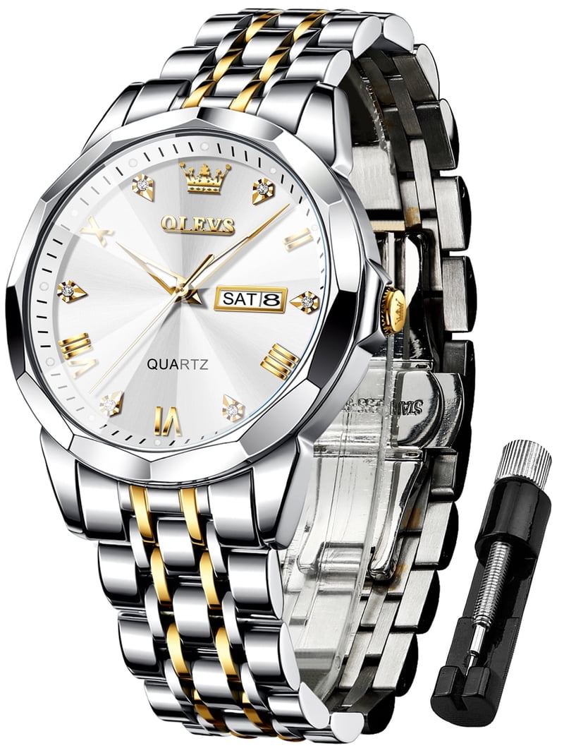 Elegant Diamond Analog Quartz Watch Two Tone Stainless Steel Waterproof OLEVS Watch for Men Diamond Business Dress Analog Quartz  main image 3