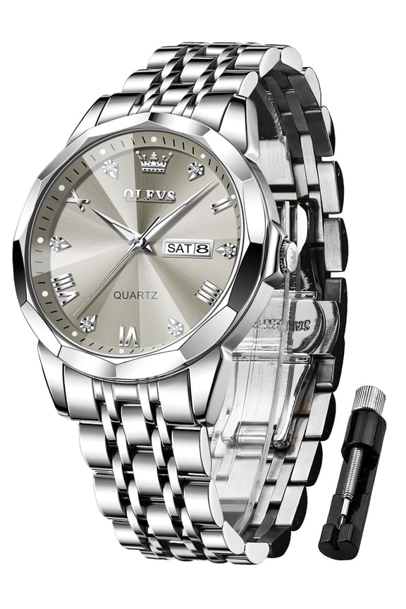 Watch for Men Diamond Business Dress Analog Quartz Stainless Steel Waterproof Luminous Date Two Tone Luxury Casual Wrist Watch