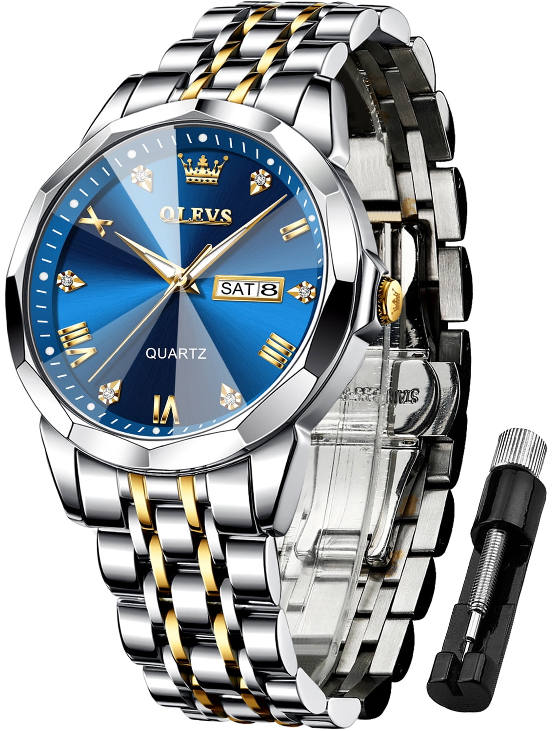 Timex Men's Solar Premium Dress 44mm Watch – Two-Tone Case Blue
