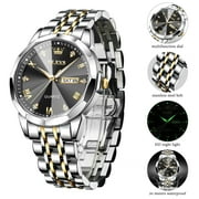 Watches for Men Business Dress Analog Quartz Two Tone Gold Plated Stainless Steel Classic Waterproof Luminous Date Casua
