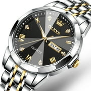 OLEVS Watch for Men Diamond Luxury Casual Two Tone Stainless Steel Date Quartz Watch Waterproof Luminous, Gifts for Men,  Adult Male Wristwatch