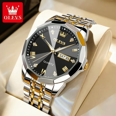 OLEVS Watches for Men Business Dress Analog Quartz Two Tone Gold Plated Stainless Steel Classic Waterproof Luminous Date Casual Mens Wrist Watches Reloj Para Hombre