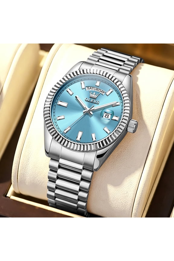 Watches For Men Analog Quartz Chronograph Luxury Luminous Business Dress Waterproof Watches For Men High Quality Mens Watches With Moon Phase Date Stainless Steel Men Watches Reloj