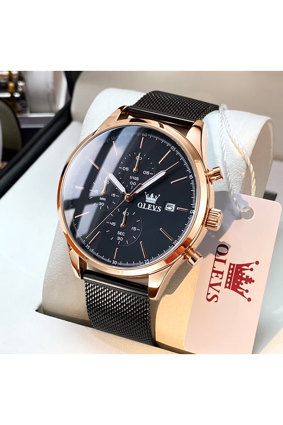 Watches For Men Analog Quartz Chronograph Luxury Luminous Business Dress Waterproof Watches For Men High Quality Mens Watches With Moon Phase Date Stainless Steel Men Watches Reloj