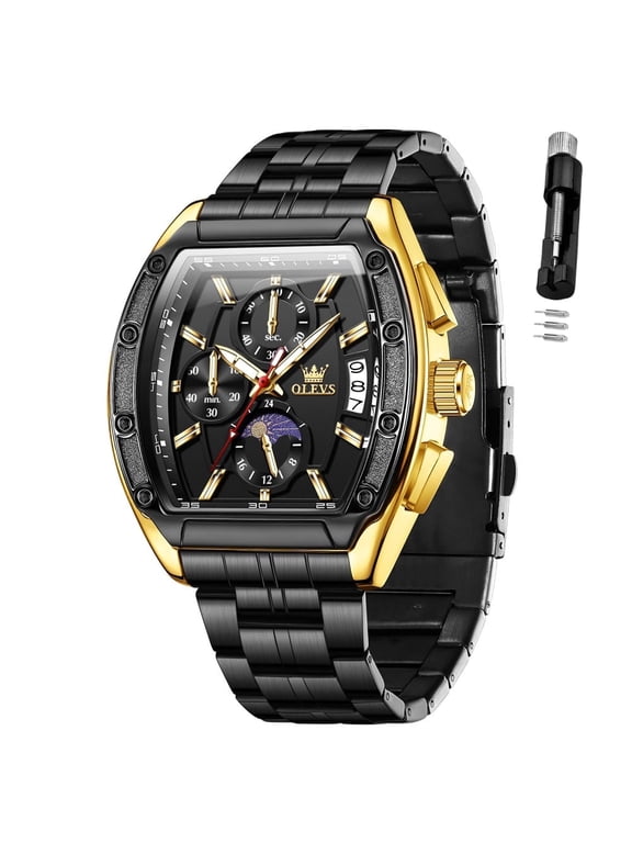 Watches for Men Analog Quartz Classic Dress Waterproof Chronograph Date Stainless Steel or Leather Moon Phase Casual 6-Hand Luminous Big Face Men Wrist Watches Reloj Para Hombre