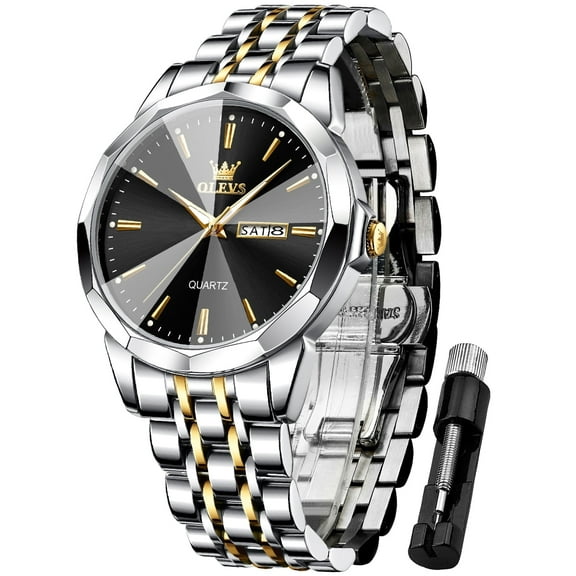OLEVS Watches for Men Analog Quartz Dress Business Watch Stainless Steel Classic Casual Luxury Luminous Waterproof Male Mens Wrist Watches Reloj para Hombre Black Dial