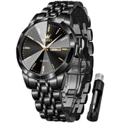 OLEVS Watches for Men Analog Quartz Dress Business Watch Stainless Steel Classic Casual Luxury Luminous Waterproof Male Mens Wrist Watches Reloj para Hombre Black Dial
