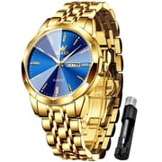 OLEVS Watches for Men Analog Quartz Dress Business Watch Stainless Steel Classic Casual Luxury Luminous Waterproof Male Mens Wrist Watches Reloj para Hombre Blue Dial
