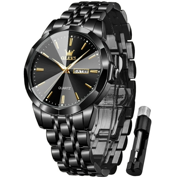 OLEVS Watches for Men Analog Quartz Dress Business Watch Stainless Steel Classic Casual Luxury Luminous Waterproof Male Mens Wrist Watches Reloj para Hombre Black Dial