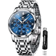 OLEVS Watches for Men Big Face Stainless Steel Analog Quartz Business Dress Moon Phase Waterproof Casual Chronograph Gold Plated Luminous Date Two-tone Classic Mens Wrist Watches Reloj Para Hombre