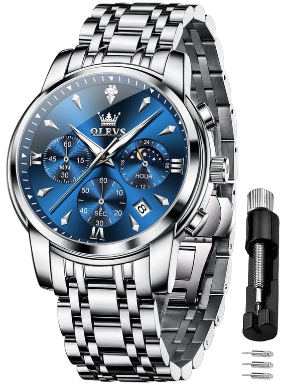 Watches for Men Big Face Stainless Steel Analog Quartz Business Dress Moon Phase Waterproof Casual Chronograph Gold Plated Luminous Date Two-tone Classic Mens Wrist Watches Reloj Para Hombre