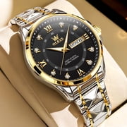 OLEVS Watches for Men Business Dress Diamond Analog Quartz Date Luxury Classic Casual Stainless Steel Waterproof Luminous Mens Wrist Watches Gifts Reloj para Hombre Blue/Black Dial