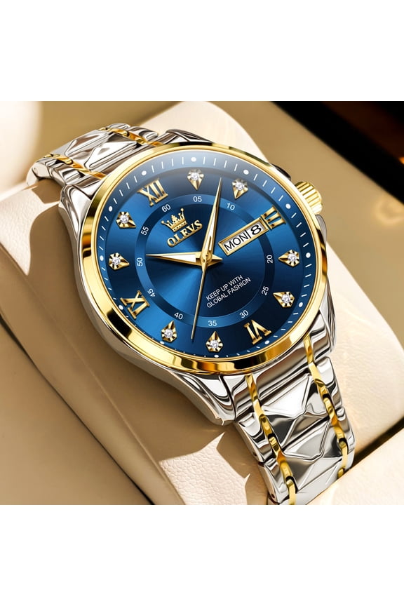 Watches for Men Business Dress Diamond Analog Quartz Date Luxury Classic Casual Stainless Steel Waterproof Luminous Mens Wrist Watches Gifts Reloj para Hombre Blue/Gold/Black Dial
