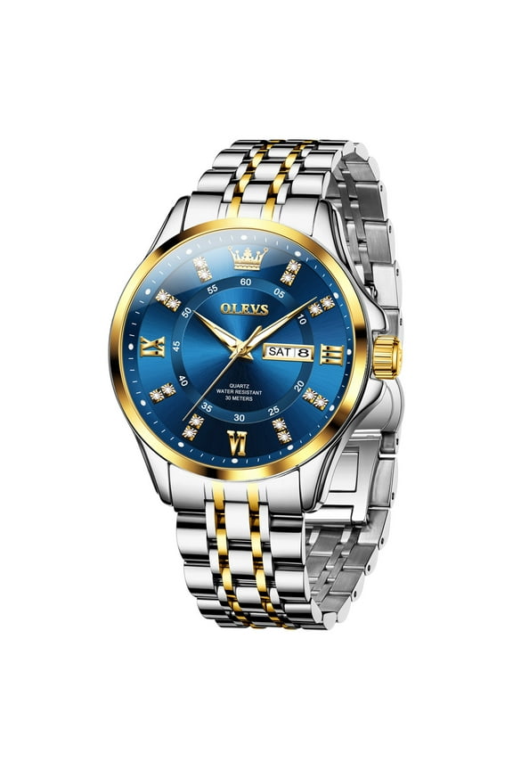 Watches for Men Business Dress Analog Quartz Date Stainless Steel Easy Read Waterproof Luminous Luxury Casual Mens Wrist Watches Reloj Para Hombre Gold/Silver/Blue