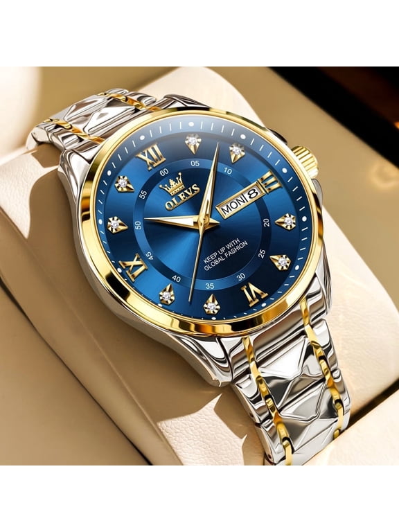 Watches for Men Business Dress Diamond Analog Quartz Date Luxury Classic Casual Stainless Steel Waterproof Luminous Mens Wrist Watches Gifts Reloj para Hombre Blue/Black Dial