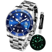 OLEVS Watches for Men Business Dress Luxury Casual Analog Quartz Stainless Steel Waterproof Luminous Date Men Wrist Watches reloj para hombre Blue Dial