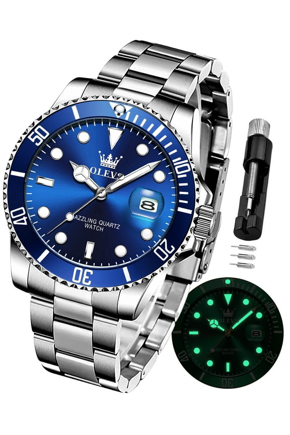 Watches for Men Business Dress Luxury Casual Analog Quartz Stainless Steel Waterproof Luminous Date Men Wrist Watches reloj para hombre Blue Dial