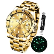OLEVS Watches for Men Business Dress Luxury Casual Analog Quartz Stainless Steel Waterproof Luminous Date Men Wrist Watches reloj para hombre Plated Gold Dial
