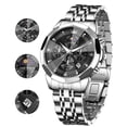 thumbnail image 1 of OLEVS Watches For Men Business Dress Luxury Casual Chronograph Multifunction Analog Quartz Stainless Steel Waterproof Luminous Moon Phase Date Men Wrist Watches Reloj Para Hombre Black Dial, 1 of 13