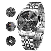 OLEVS Watches For Men Business Dress Luxury Casual Chronograph Multifunction Analog Quartz Stainless Steel Waterproof Luminous Moon Phase Date Men Wrist Watches Reloj Para Hombre Black Dial