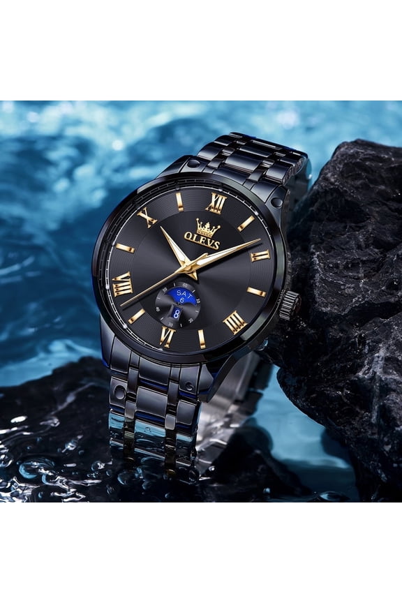 Watches for Men Business Dress Waterproof Analog Quartz Stainless Steel Luminous Roman Numeral Classic Men Wrist Watches Reloj Para Hombre Black Dial