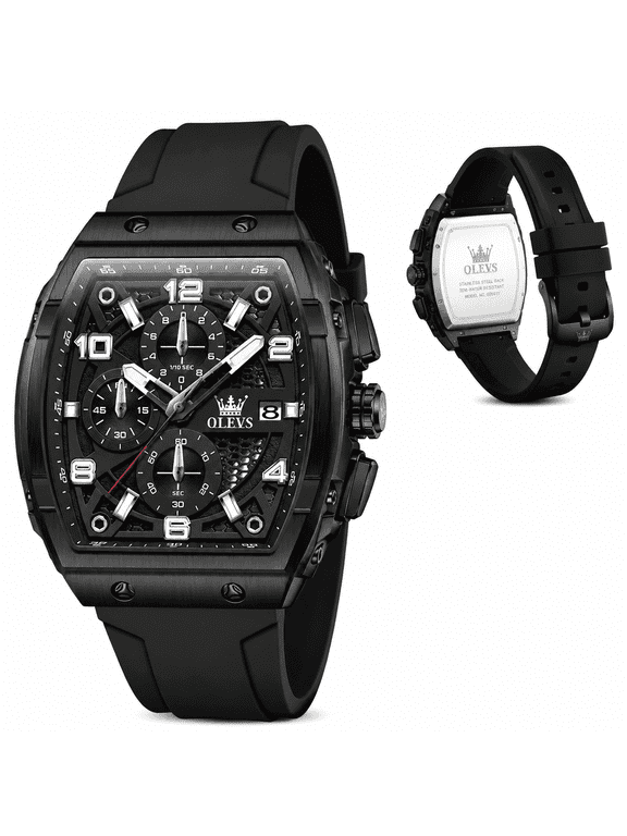 Watches for Men Casual Classic Dress Analog Quartz Date Silicone Strap Digital Waterproof 6-Hand Luminous Men Wrist Watches Reloj Para Hombre Rose Black/Red Dial