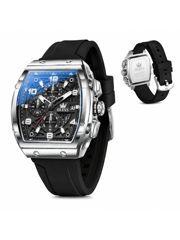 Watches for Men Casual Classic Dress Analog Quartz Date Silicone Strap Digital Waterproof 6-Hand Luminous Men Wrist Watches Reloj Para Hombre Rose Black/Red Dial