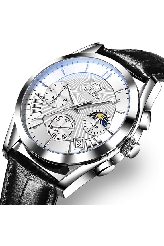 Watches for Men Chronograph Black Leather Gold Plated Case Analog Quartz Fashion Business Dress Large Face Mens Watches Luminous Waterproof Casual Male Wrist Watch Reloj para Hombre