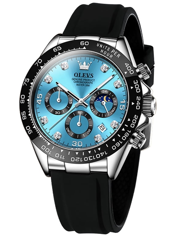 Watches for Men Chronograph Multifunction Sport Silicone Luxury Dress Moon Phase Quartz Male Watch Waterproof Mens Wrist Watches Reloj para Hombre,plated golden/Black/White/Blue/Grey Dial