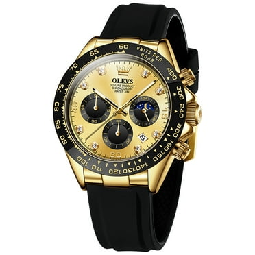 OLEVS Watches for Men Chronograph Multifunction Sport Silicone Luxury Dress Diamond Moon Phase Quartz Male Watch Waterproof Mens Wrist Watches Reloj para Hombre,Gold/Black/White/Blue/Grey Dial