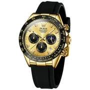 OLEVS Watches for Men Chronograph Multifunction Sport Silicone Luxury Dress Moon Phase Quartz Male Watch Waterproof Mens Wrist Watches Reloj para Hombre,plated golden/Black/White/Blue/Grey Dial