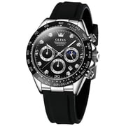 OLEVS Watches for Men Chronograph Multifunction Sport Silicone Luxury Dress Moon Phase Quartz Male Watch Waterproof Mens Wrist Watches Reloj para Hombre,plated golden/Black/White/Blue/Grey Dial