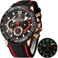 thumbnail image 1 of OLEVS Watches for Men Chronograph Waterproof Fashion Dress Quartz Silicon Strap Multifunction Calendar Luminous Classic Men Wrist Watch Reloj Para Hombre Blue/Red/Black, 1 of 13