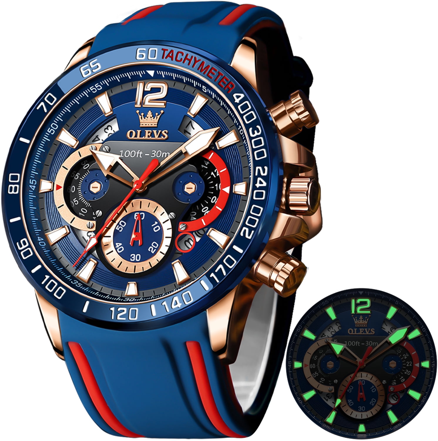 OLEVS 9916 Mens Watches Chronograph Waterproof Luminous Silicon Strap Multifunction Watches for Men Quartz Business Calendar Men Wrist Watch