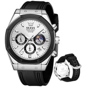 OLEVS Watches for Men Chronograph Waterproof Luxury Dress Quartz Silicon Strap Multifunction Moon Phase Business Calendar Luminous Men Wrist Watches Reloj Para Hombre Gray/Black/White