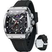 OLEVS Watches for Men Chronograph Waterproof Luxury Dress Quartz Silicon Strap Multifunction Moon Phase Calendar Luminous Men Wrist Watches Reloj Para Hombre Black/Red
