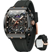 OLEVS Watches for Men Chronograph Waterproof Luxury Dress Quartz Silicon Strap Multifunction Moon Phase Calendar Luminous Men Wrist Watches Reloj Para Hombre Black/Red