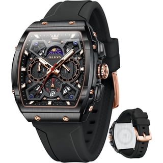 OLEVS Watches for Men Chronograph Waterproof Luxury Dress Quartz Silicon Strap Multifunction Moon Phase Calendar Luminous Men Wrist Watches Reloj Para Hombre Black/Red